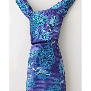 Cremieux Purple Blue Floral 100% Silk Necktie Formal Business Made In Italy 4"